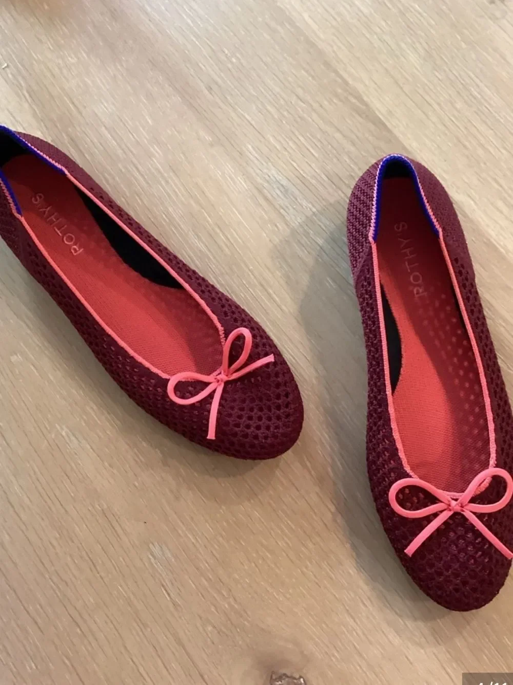 Rothy's Women's The Ballet Flat With Bows in Berry Mesh, Size 9, NWOT